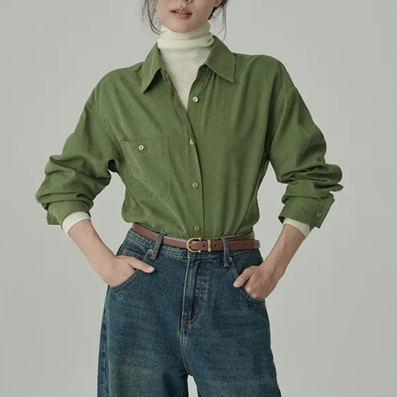 韓國柔絲絨襯衫 春秋新款氛圍遮肉感百搭襯衫上衣