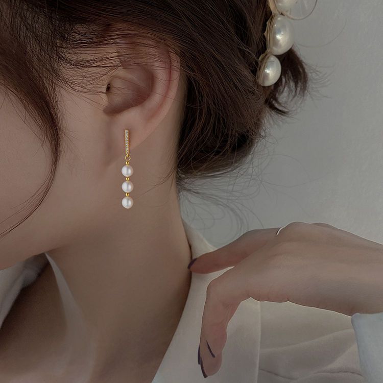 高級感輕奢珍珠耳飾 流蘇耳環長款