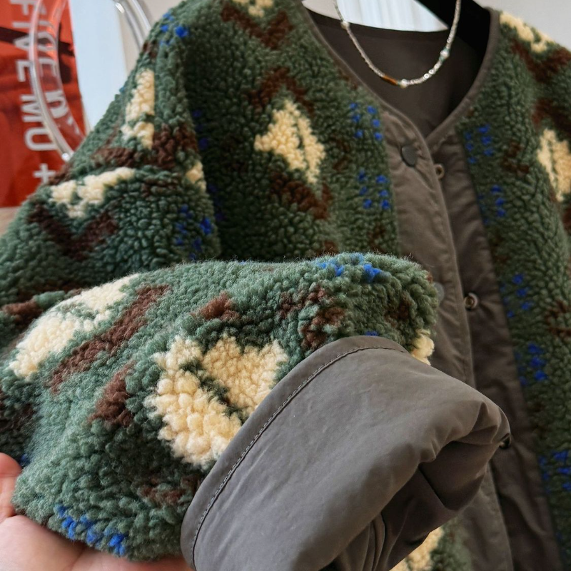 雙面穿撞色羊羔絨風外套 復古中長版 保暖設計