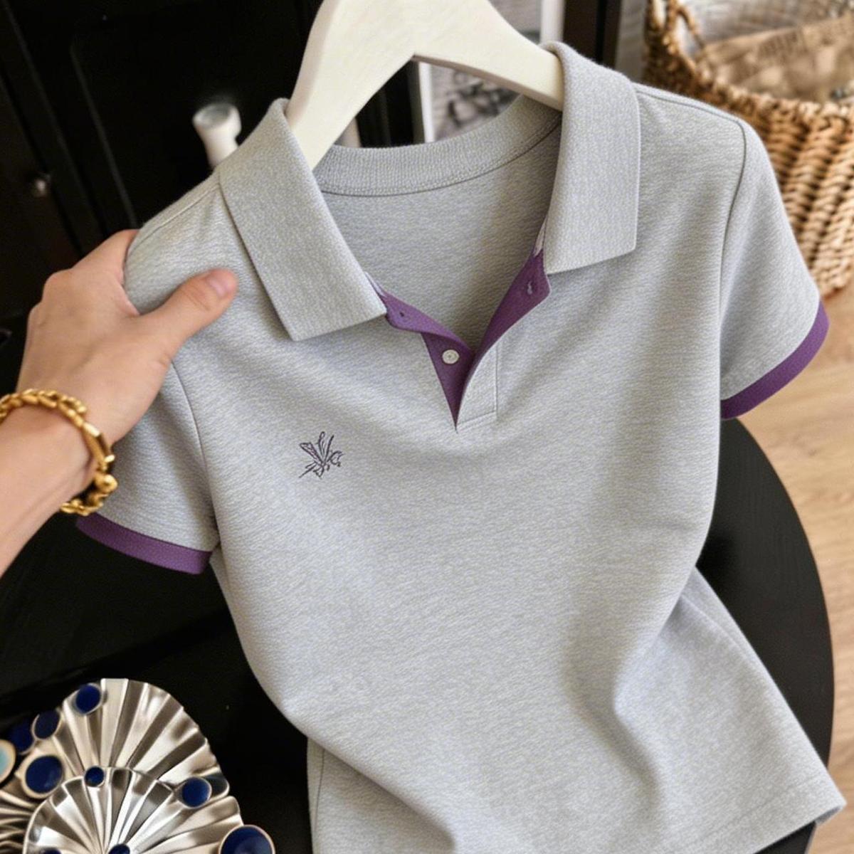 休閒翻領短袖T恤 小個子洋氣上衣 氣質顯瘦