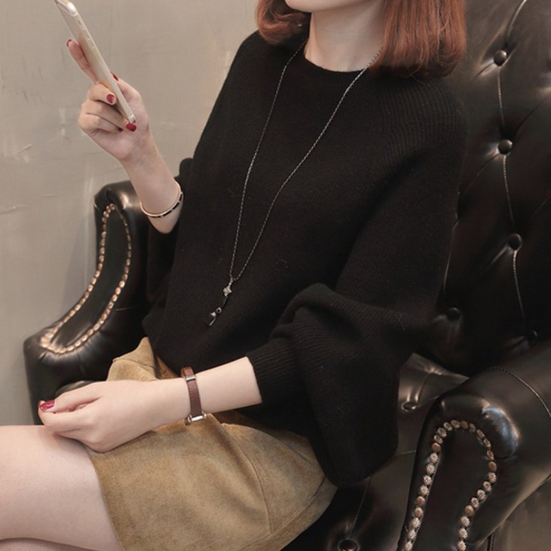 慵懶風蝙蝠袖寬鬆針織上衣 圓領套頭設計 秋冬氣質毛衣