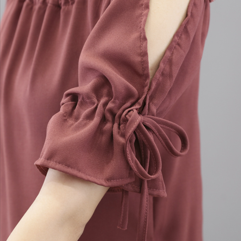 韓版繫帶鏤空寬鬆雪紡衫