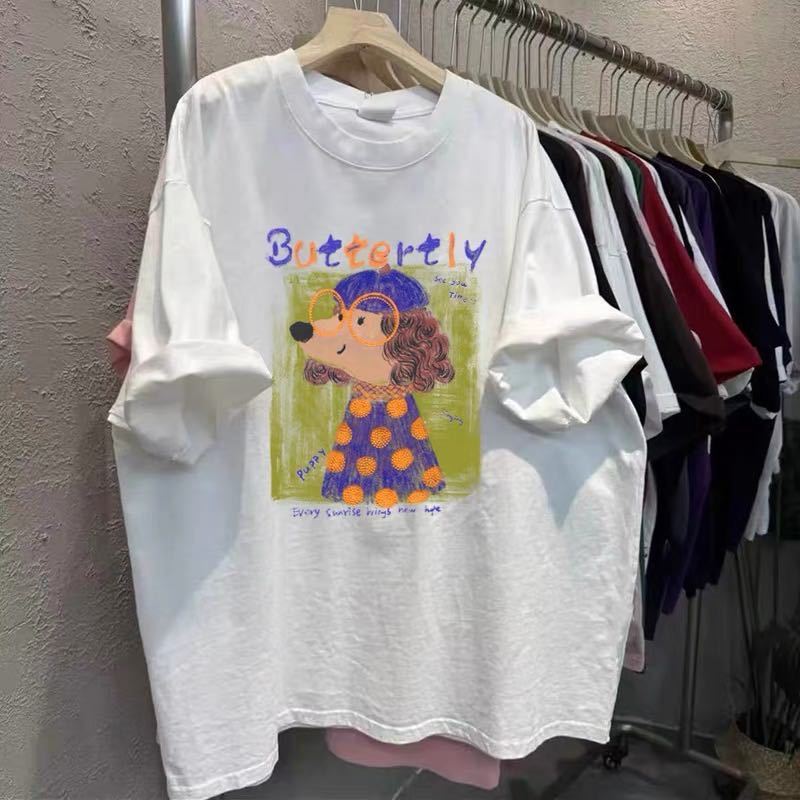 復古插畫印花短袖T恤 純棉材質 Oversize寬鬆上衣