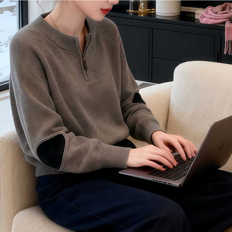 慵懶風拉鍊針織上衣 寬鬆剪裁 秋冬百搭款