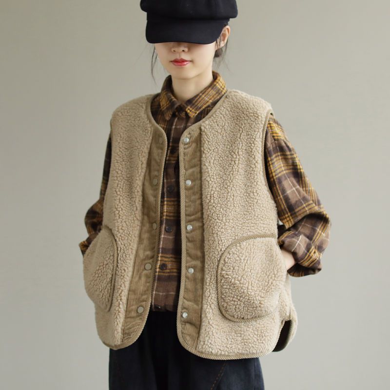 簡約．正反兩面穿秋冬背心 寬鬆文藝無袖外套 休閒日系雙面穿