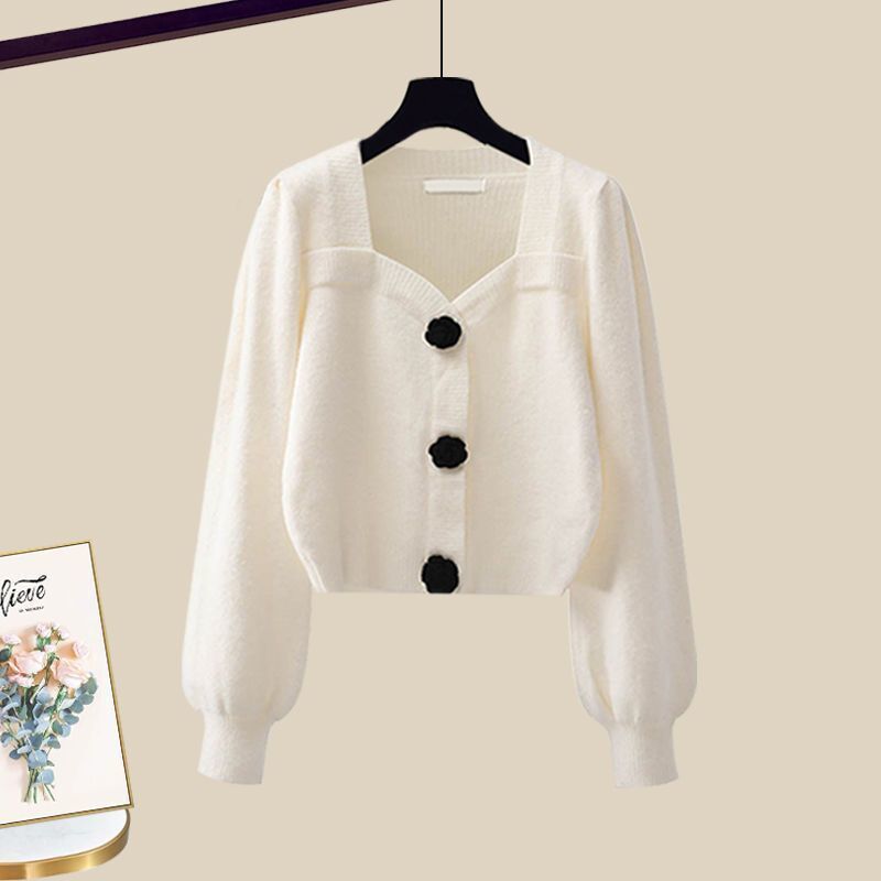 日系風格兩件式套裝 高質感無袖連身裙+針織外套 早秋氣質穿搭