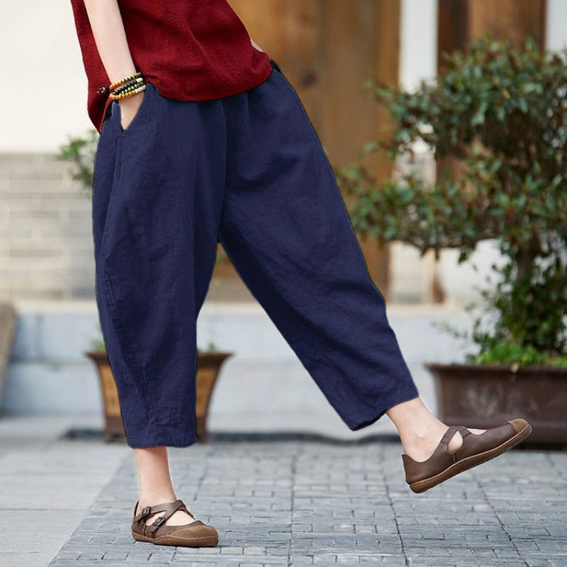 大尺寸棉質薄款寬褲S-5XL 顯瘦哈倫褲 九分燈籠褲 休閒百搭款