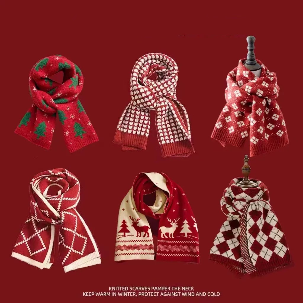 聖誕新年款秋冬圍巾 紅色系列超萌麋鹿聖誕小鹿 送禮首選