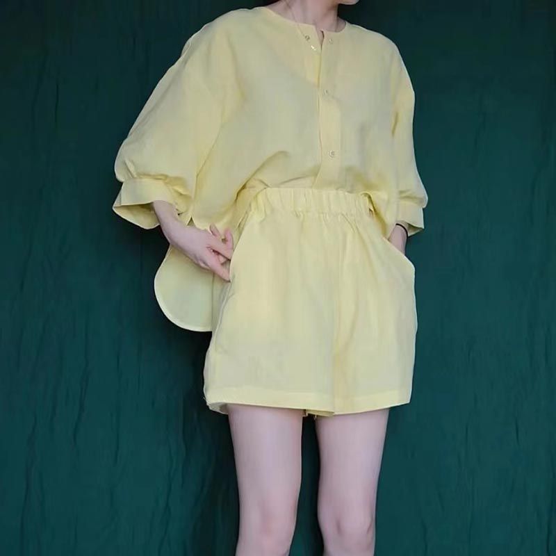 【單品可選】簡約 ‧ 奶黃色排扣兩件套套裝