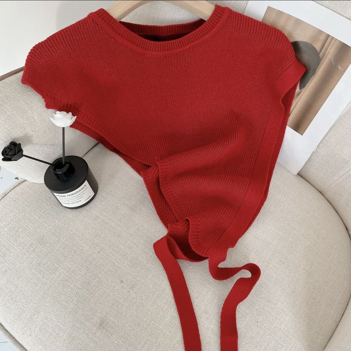 【層次感疊穿】時尚百搭斜肩披肩設計款 針織披肩式無袖馬甲休閒穿搭