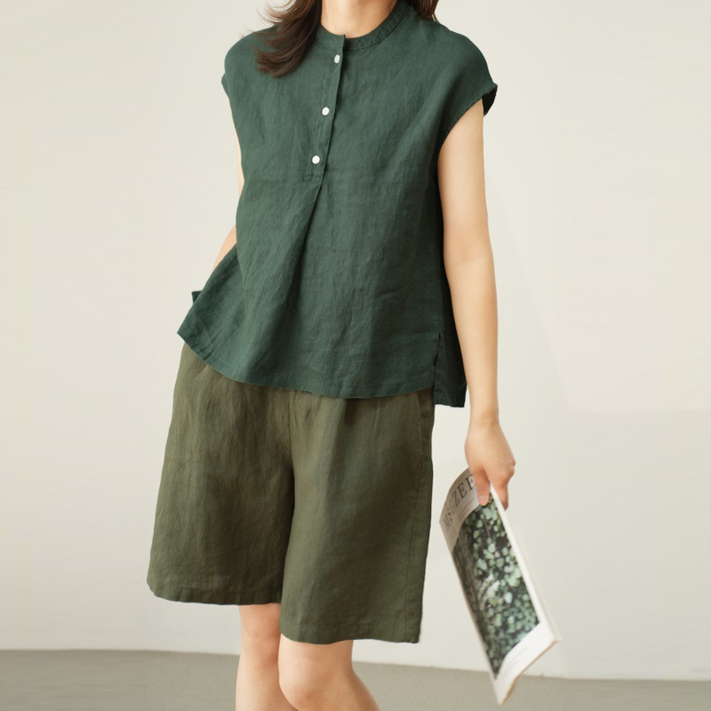 日系風 簡約通勤棉麻無袖襯衫 顯瘦夏款