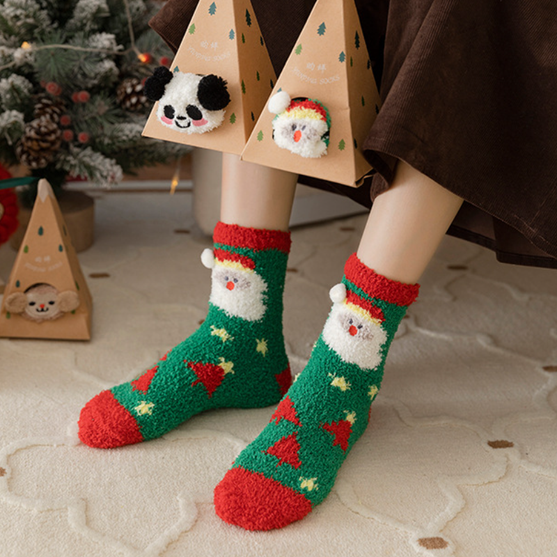 聖誕厚款毛絨中筒襪 珊瑚絨保暖 附禮盒（交換禮物/送禮首選）