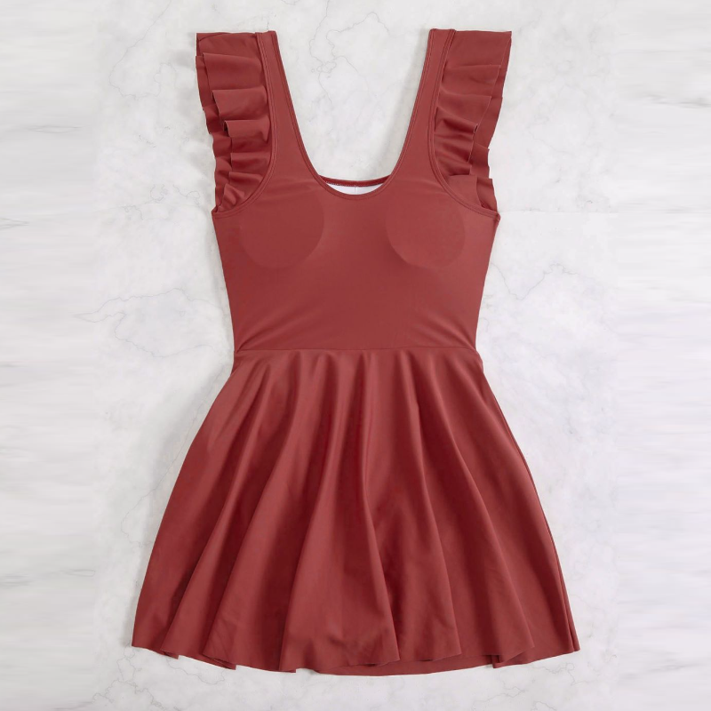 簡約修身連身泳衣 側開衩裙擺設計 氣質顯瘦款