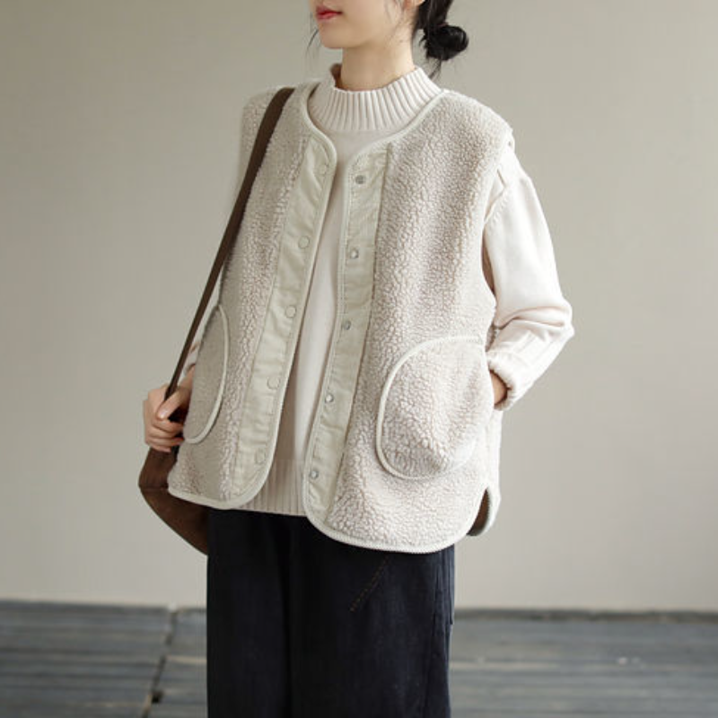 簡約．正反兩面穿秋冬背心 寬鬆文藝無袖外套 休閒日系雙面穿