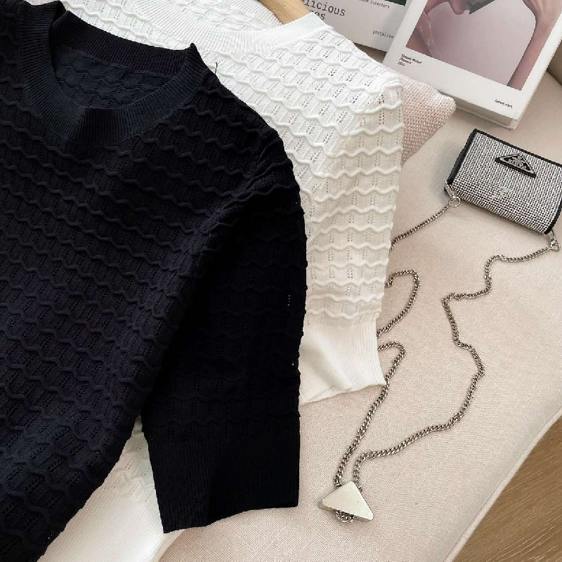 小香風鏤空針織套裝 法式刺繡透膚傘狀裙可拆式兩穿上下套裝