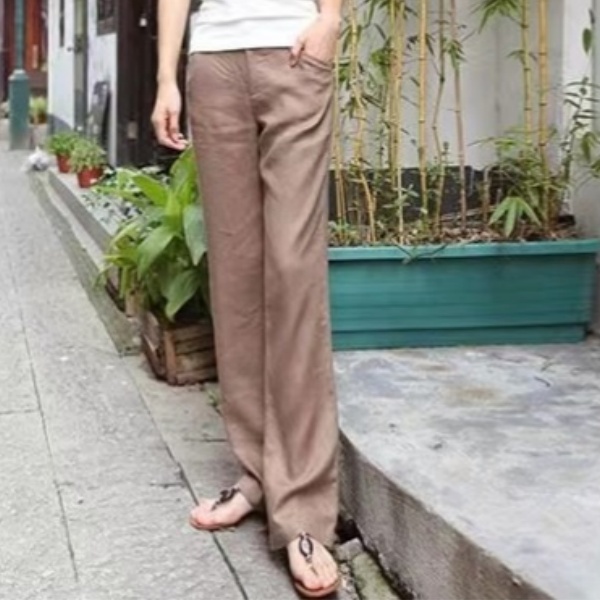 熱銷推薦 全6色 日系風素面 顯腿長 亞麻 直筒 高腰 休閒褲
