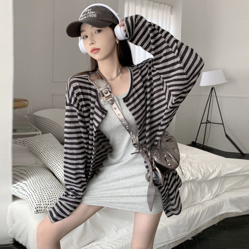 條紋針織開襟外套＋背心洋裝｜兩件式 甜辣風 修身顯瘦（長版／短版）