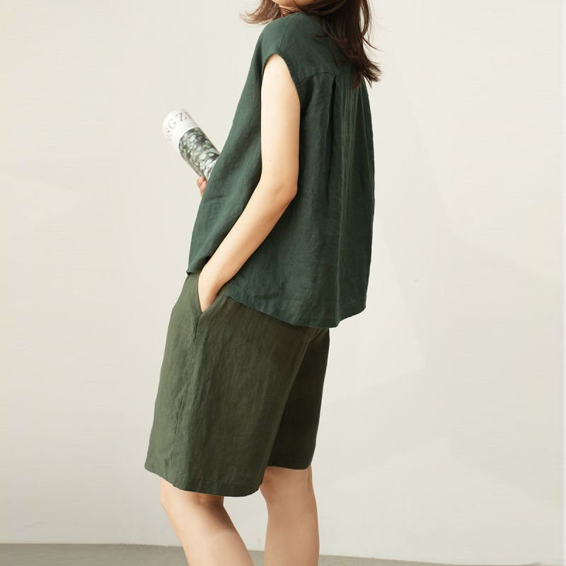 日系風 簡約通勤棉麻無袖襯衫 顯瘦夏款