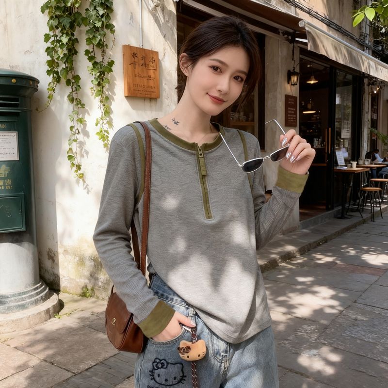 港系質感半拉鍊上衣 寬鬆版型修飾感日常百搭款