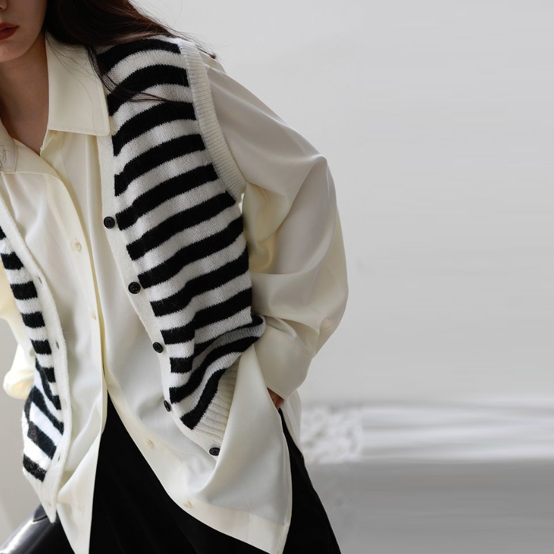 韓國春夏慵懶風寬鬆版型襯衫 小眾領帶設計（配領帶）