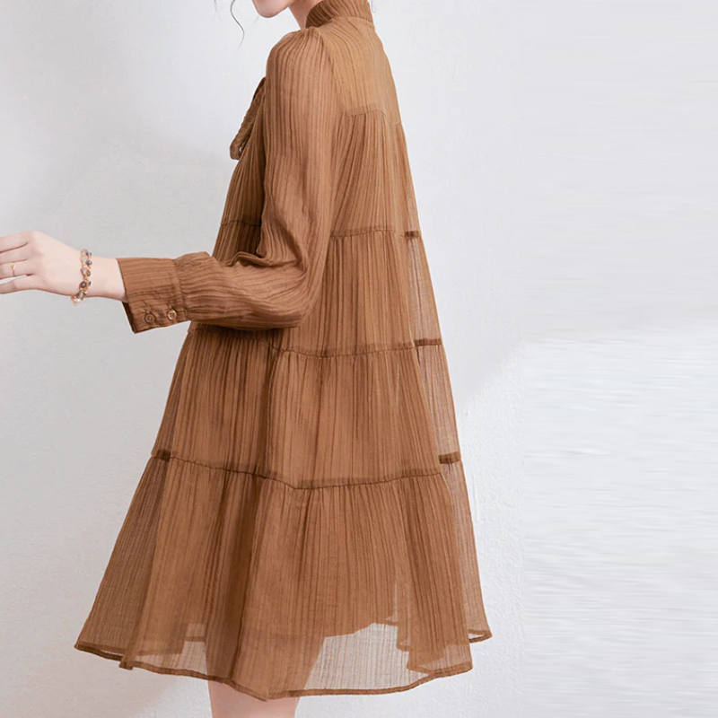 綁帶立領層次蛋糕洋裝 長袖‧輕甜氣質