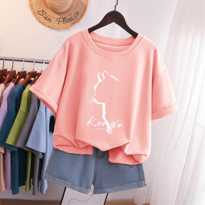 減齡貓咪純棉短袖t恤 小眾寬鬆上衣