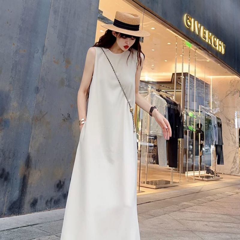 加長神裁無袖洋裝 無印系 甜鹽系極簡長洋裝 素色背心裙