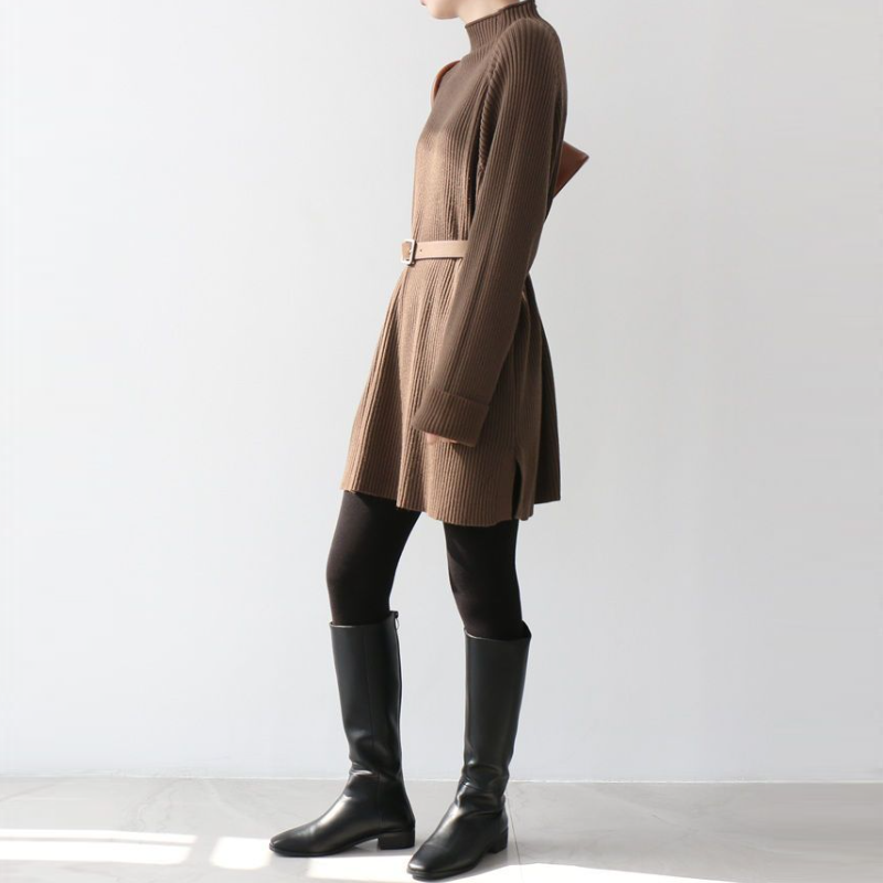 高領針織長洋裝 寬鬆剪裁 秋冬搭大衣百搭款