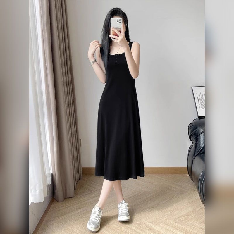 【單品可選】韓版時尚簡約牛仔短袖上衣外套+背心長款連身裙洋裝套裝