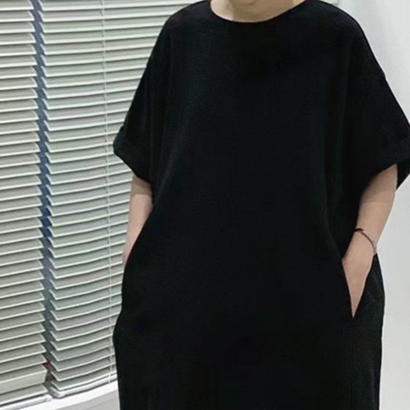 [特價出清]大尺碼慵懶風連身裙-韓版寬鬆中長款 簡約遮肉設計