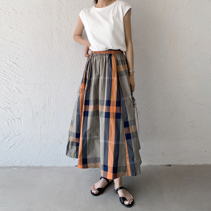6色*日韓流行格紋寬版大擺百搭半身裙