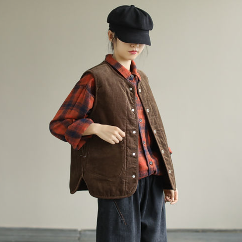 簡約．正反兩面穿秋冬背心 寬鬆文藝無袖外套 休閒日系雙面穿