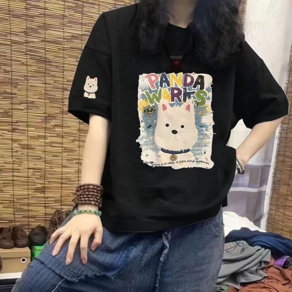 插畫純棉短袖T恤 寬鬆版型 可愛百搭日常上衣