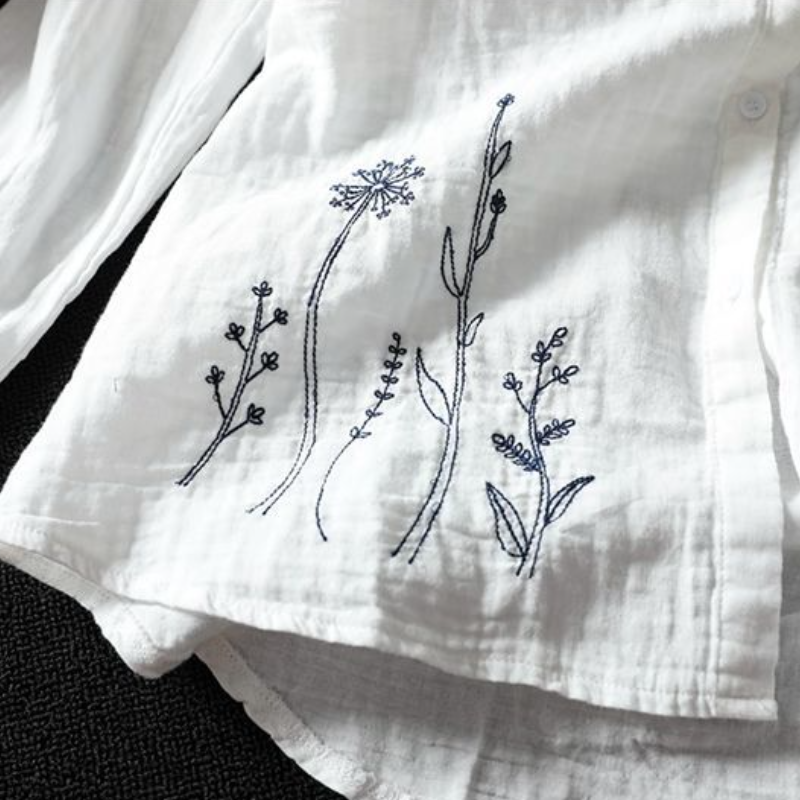 多層次外罩襯衫 微光澤棉麻刺繡上衣 熟齡顯瘦藏肉神器 獨家版型 抗皺透氣閨蜜親子裝穿搭