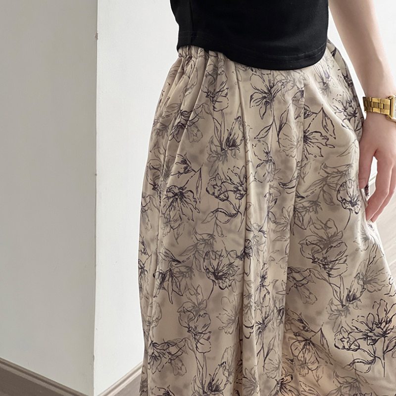 顯瘦水墨寬褲 韓版抗UV冰感纖維高腰休閒寬褲薄款