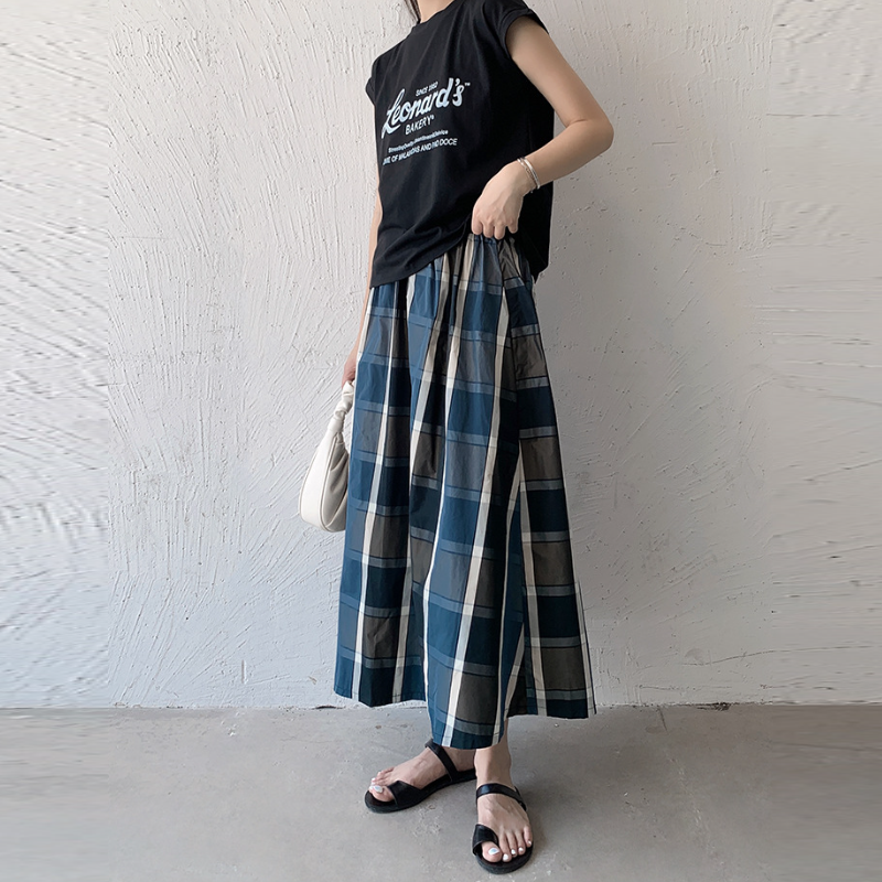 6色*日韓流行格紋寬版大擺百搭半身裙