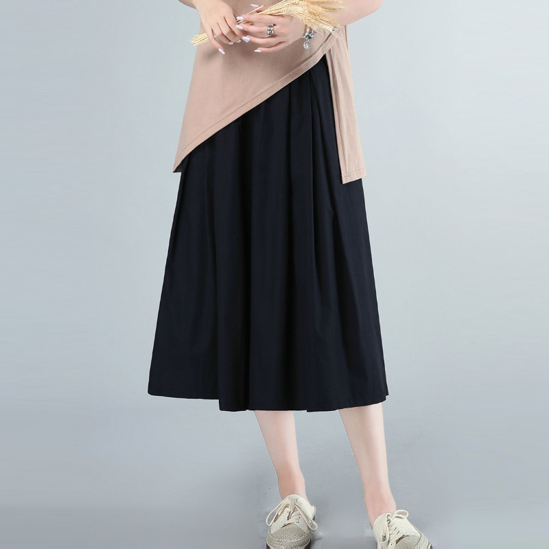 純棉寬版中長褲 鬆緊腰設計 文青休閒風