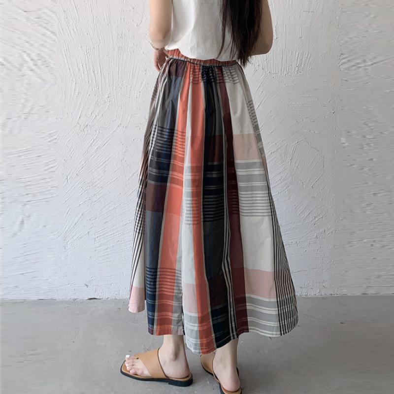 6色*日韓流行格紋寬版大擺百搭半身裙
