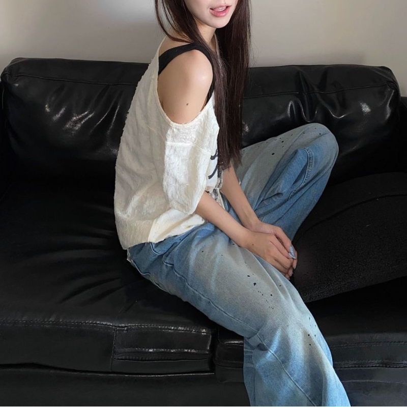 美式復古蝴蝶印花寬鬆長版T恤 個性設計感 休閒百搭上衣