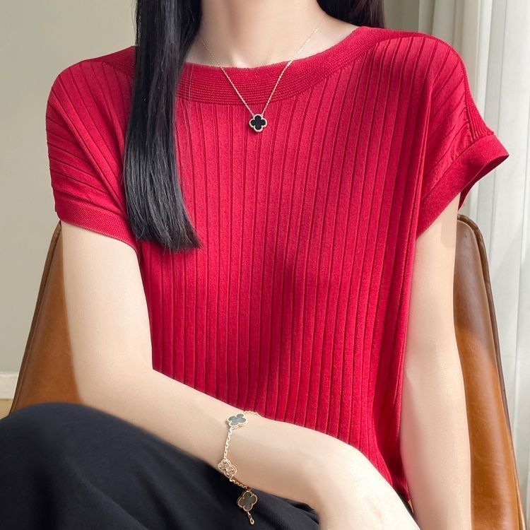 一字領短袖針織上衣 夏季寬鬆百搭內搭衫