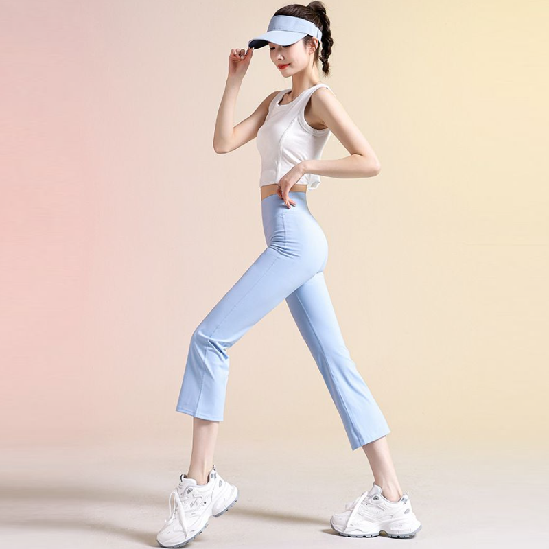 八分微喇瑜伽褲 高腰顯瘦小個子彈性褲 適合外出穿搭