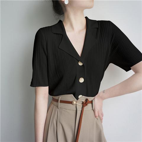 冰絲v領polo衫 針織開襟衫罩衫 薄款高級感上衣