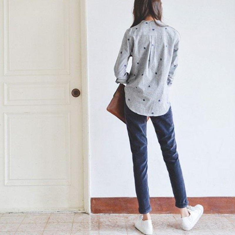 春秋立領條紋襯衫 長袖寬鬆顯瘦簡約通勤韓版上衣