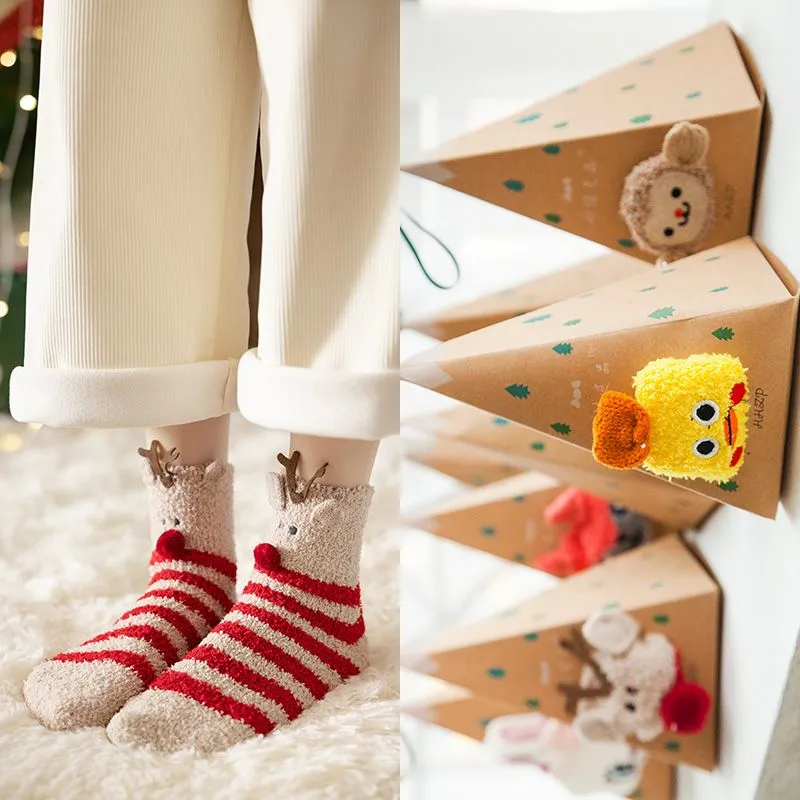 聖誕厚款毛絨中筒襪 珊瑚絨保暖 附禮盒（交換禮物/送禮首選）