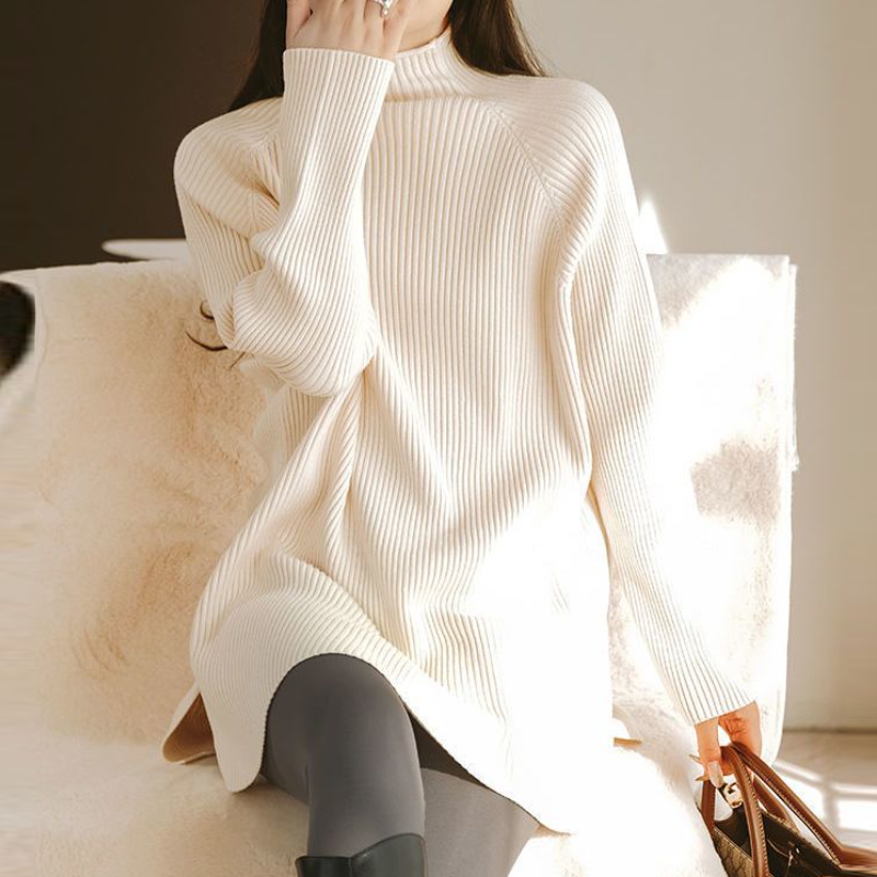 高領針織長洋裝 寬鬆剪裁 秋冬搭大衣百搭款