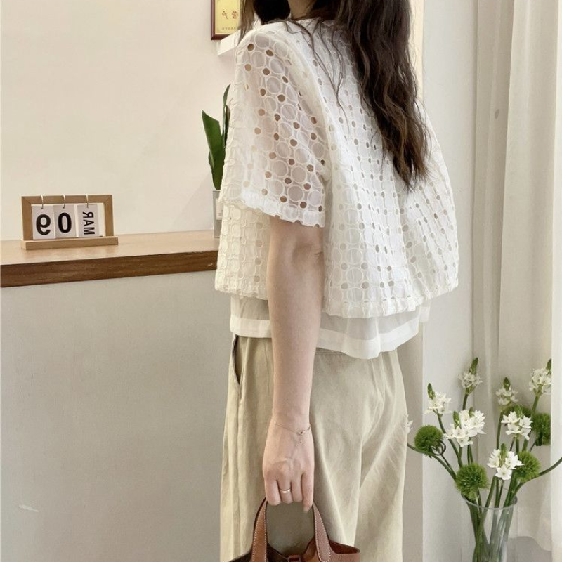 時髦率性 休閒開襟防曬衫 設計感薄款外搭 假兩件短袖襯衫