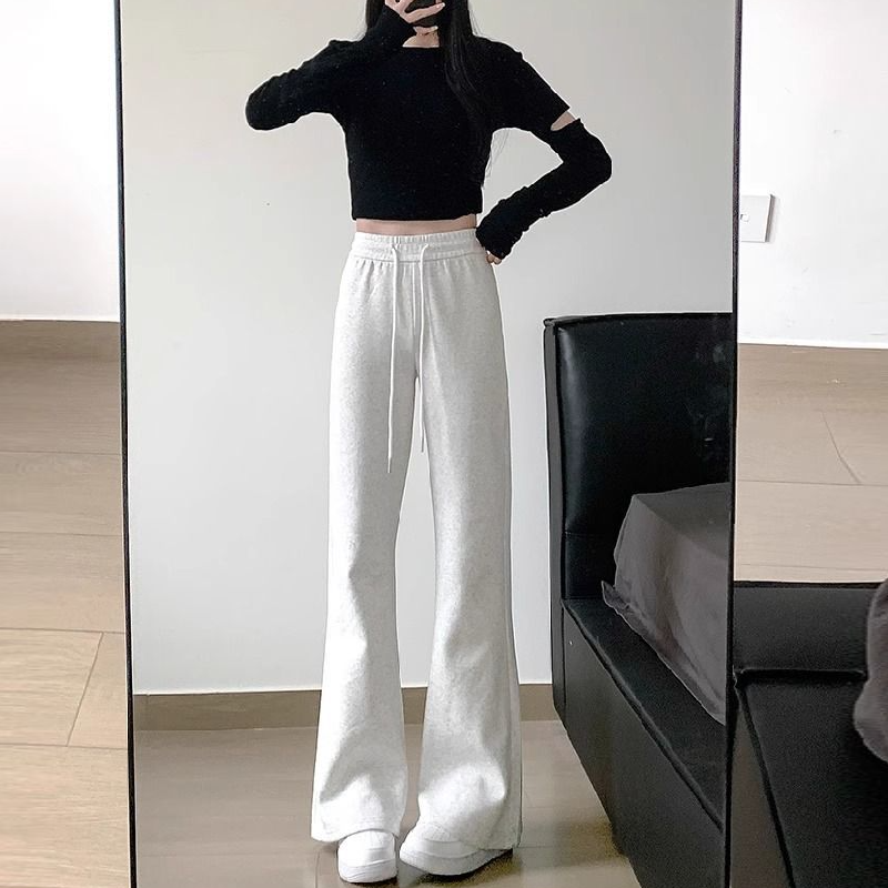 保暖喇叭褲-修身內刷毛棉褲素面彈性加長立體車縫