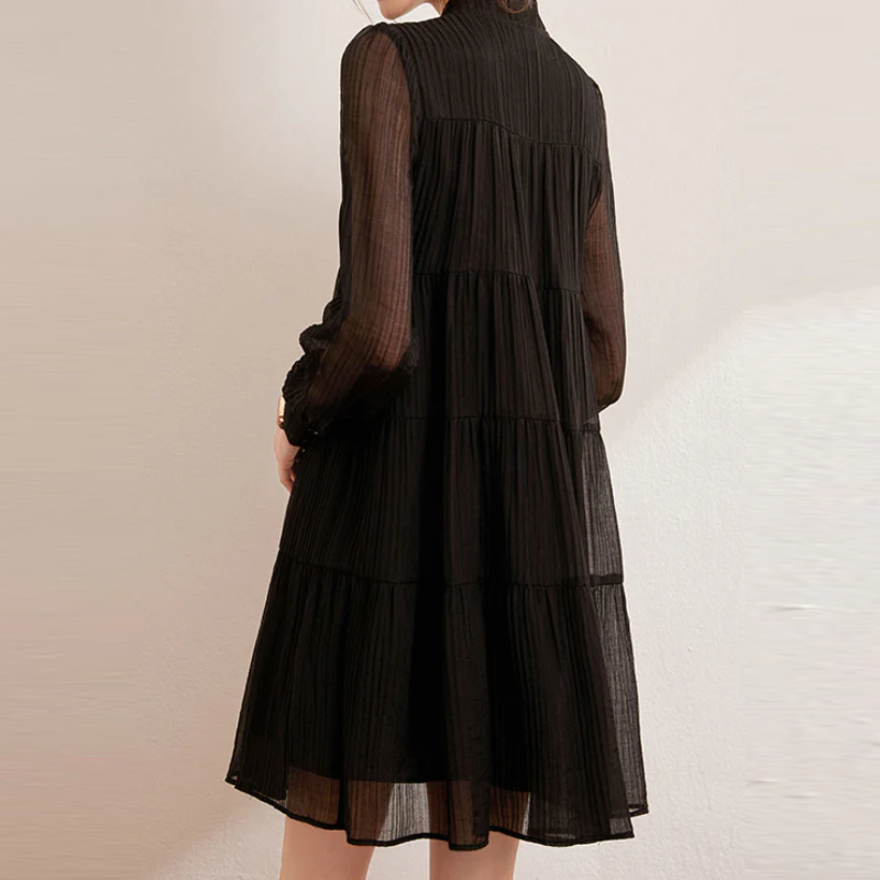 綁帶立領層次蛋糕洋裝 長袖‧輕甜氣質