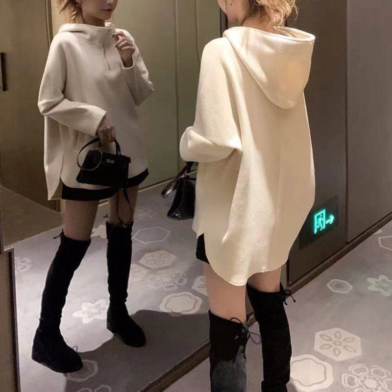 冬季韓系連帽帽T 寬鬆顯瘦拉鍊外套 設計感上衣