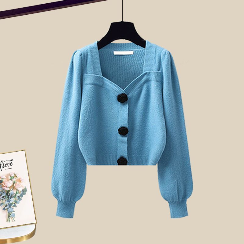 日系風格兩件式套裝 高質感無袖連身裙+針織外套 早秋氣質穿搭